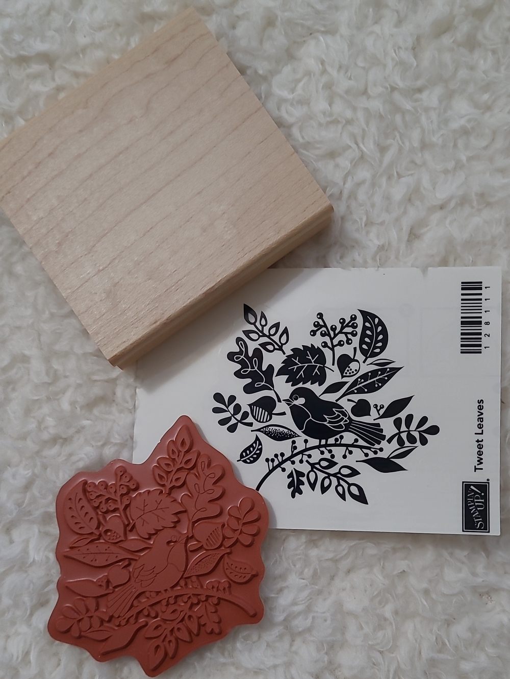 NEW Stampin'Up! Tweet Leaves Bird Stamp Red Rubber Wood Block 128111 Retired